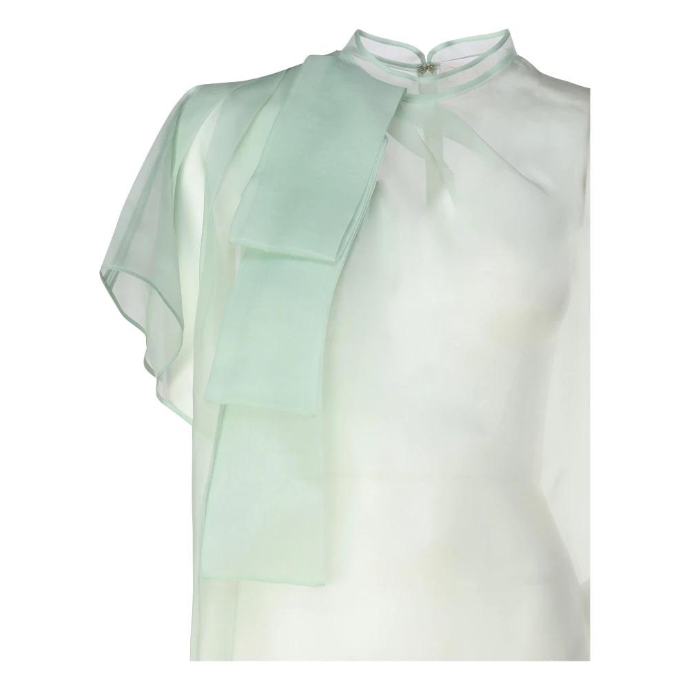 Asymmetric Silk Top with Ruffled Sleeves