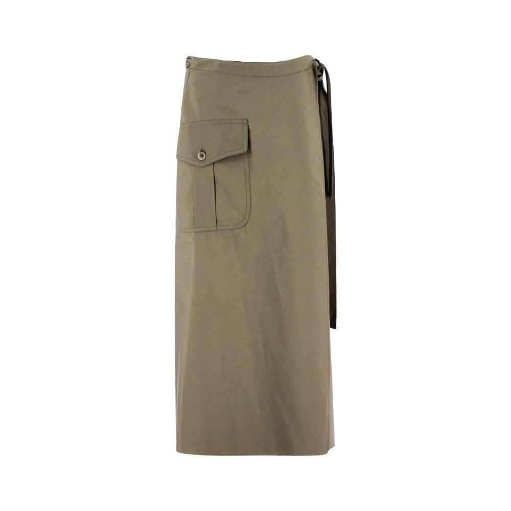 Cotton Wrap Skirt with Flap Pocket