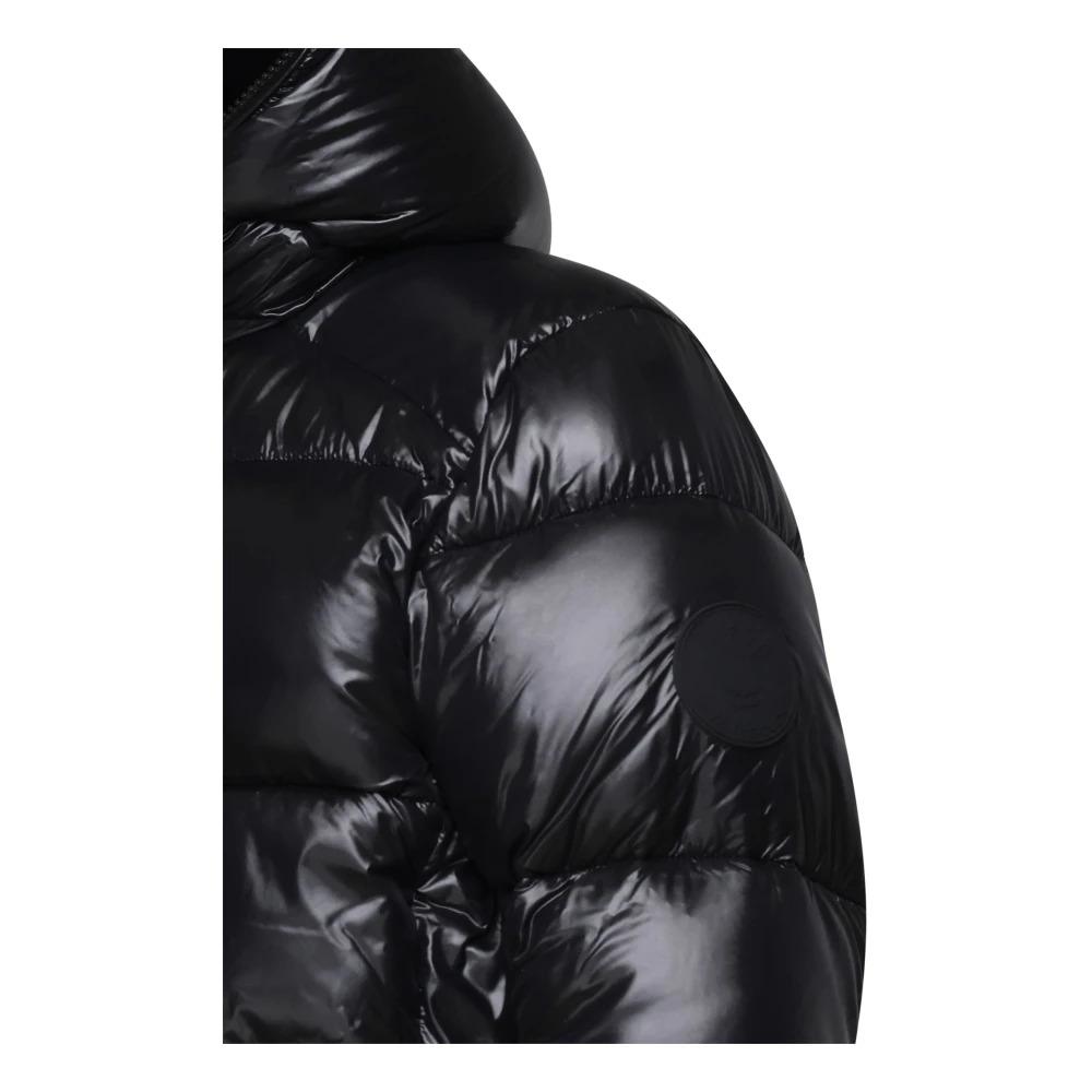 Black Hooded Coat with Drawstring