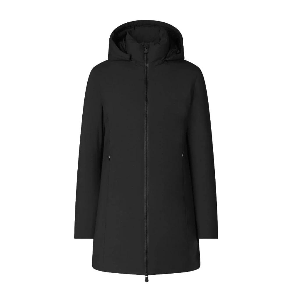 Black Hooded Water-Resistant Zip Coat