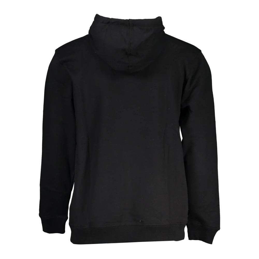 Black Hoodie with Central Pocket and Logo Print