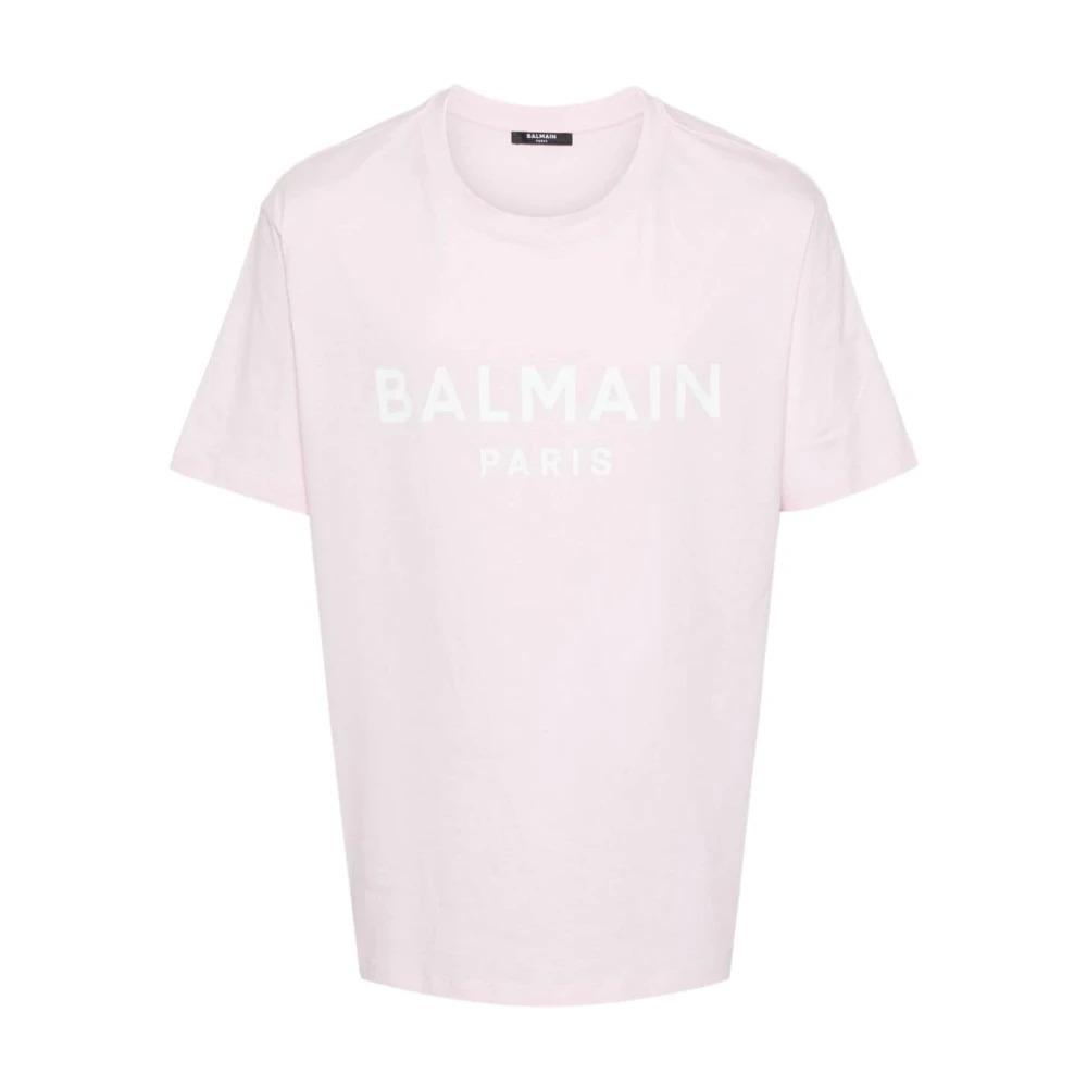 Rose Pink White Logo Print T-shirt