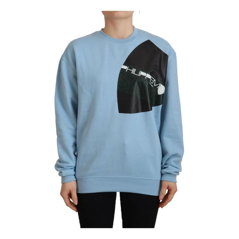 Blue Logo Printed Long Sleeves Sweater