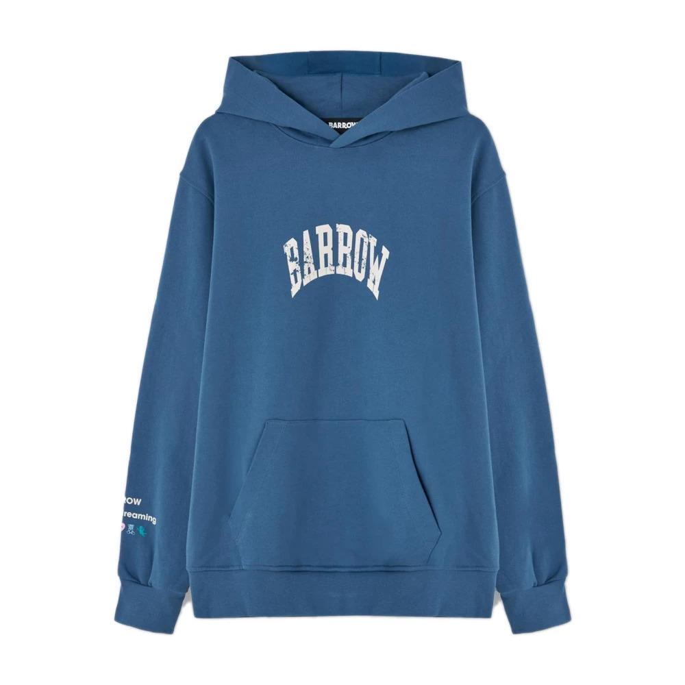 Blue Hooded Sweater with Logo Print