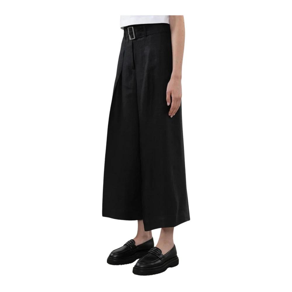 Black Linen Pleated Pants with High Waist