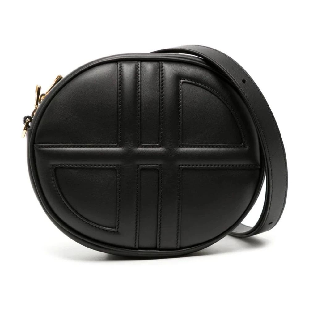 Black Leather Crossbody Bag with 3D Monogram Detailing