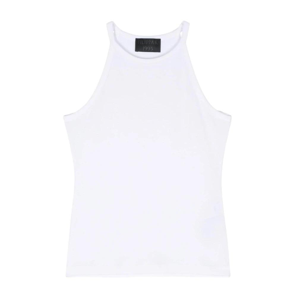 White Sleeveless Top with Logo Embroidery