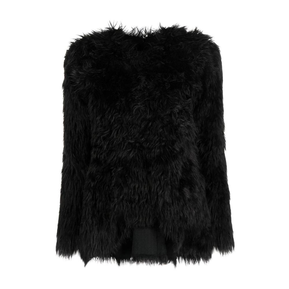 Black Faux-Fur Long-Sleeved Top