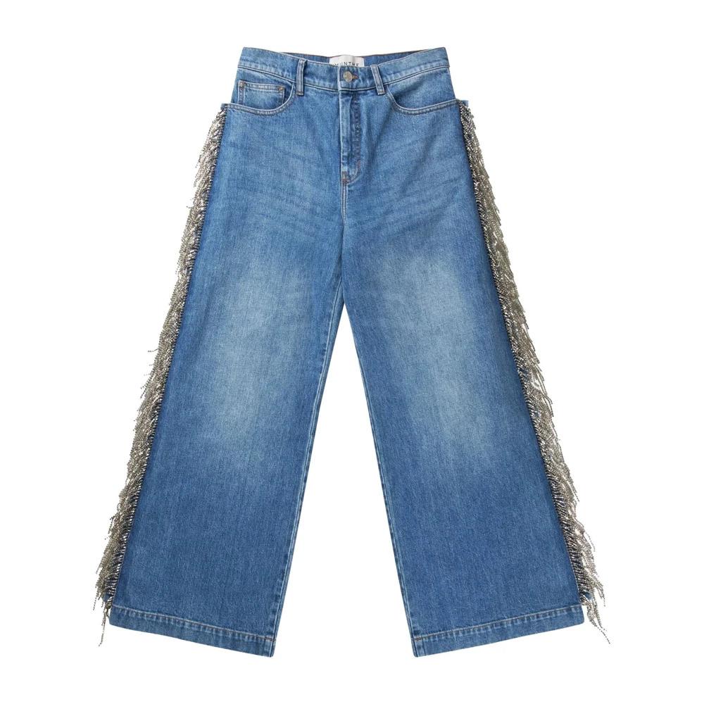 Western-inspired Fringed Wide Leg Jeans