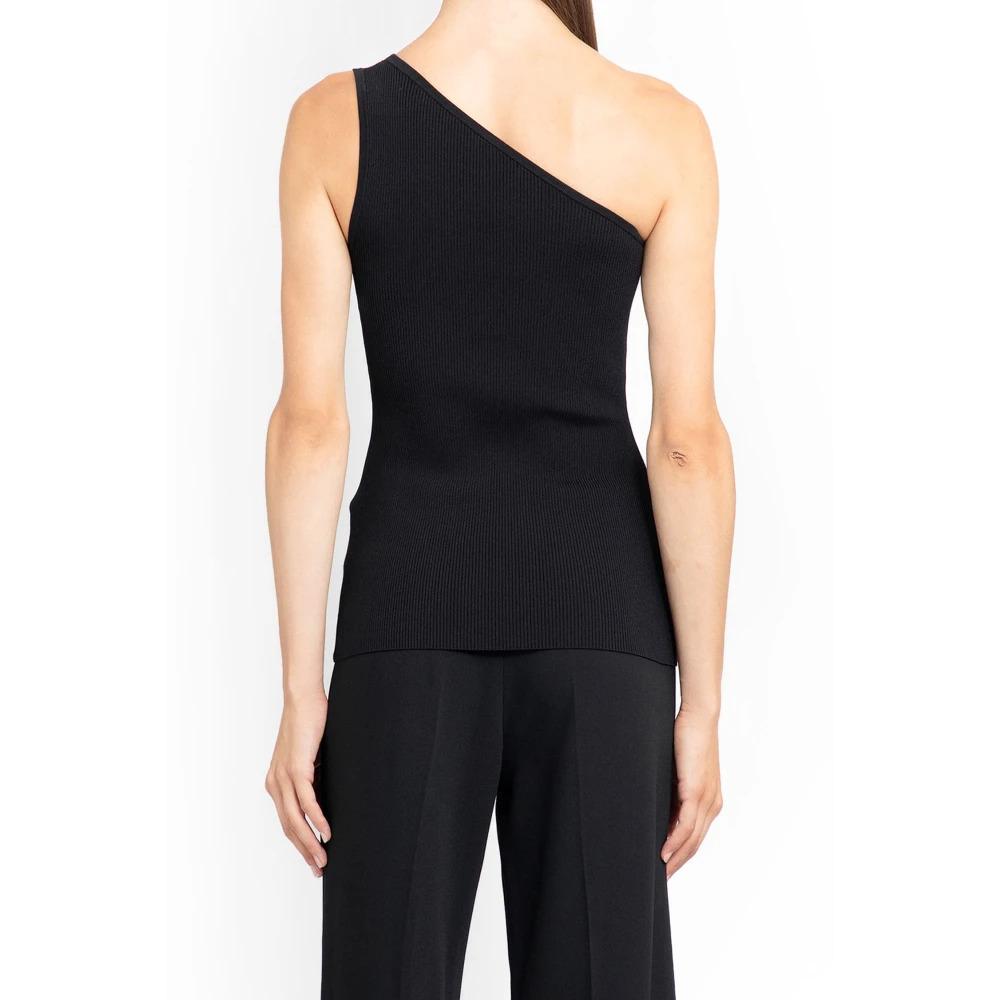 Black Ribbed One-Shoulder Top