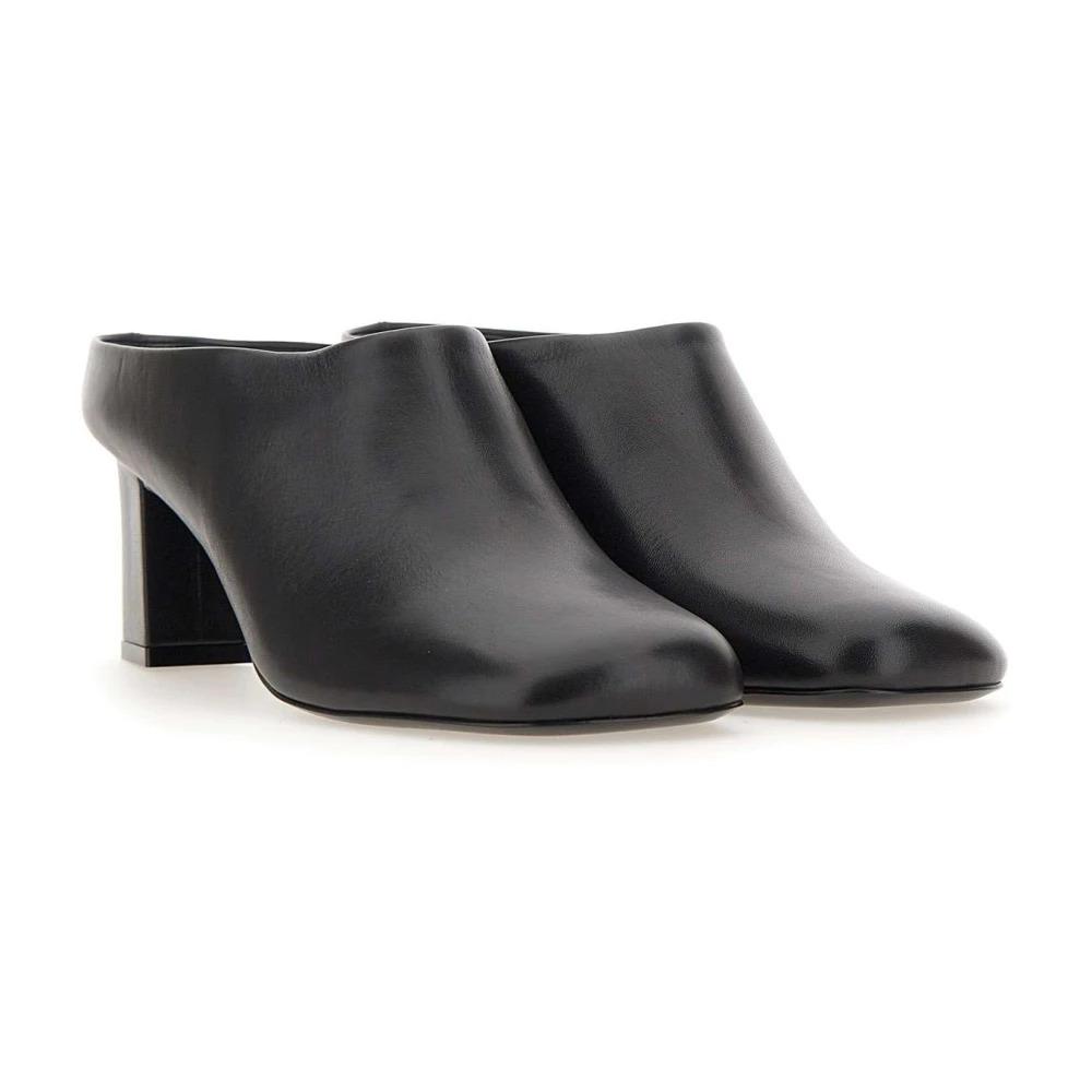 Black Leather Heeled Sabot