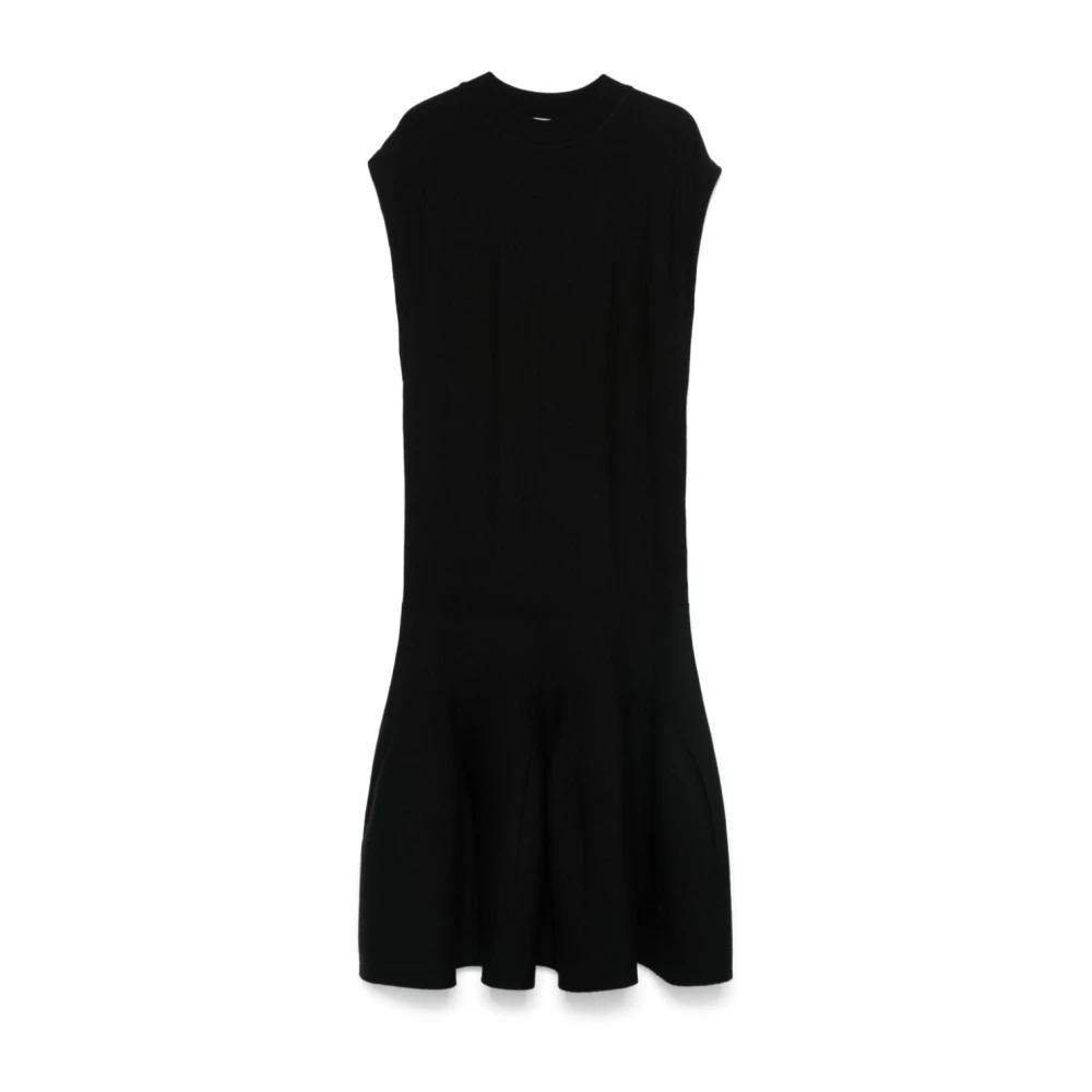 Black Ribbed Godet Dress