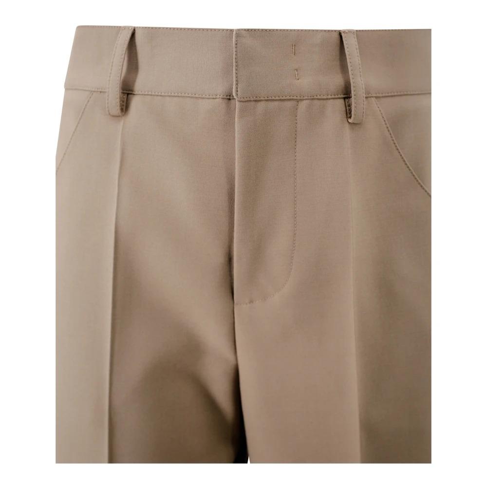 Beige Palazzo Trousers Twill Weave