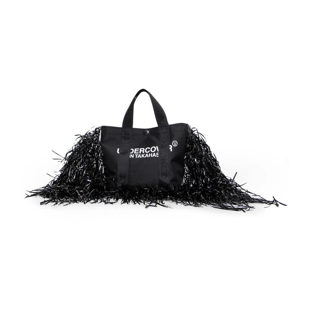 Black Logo Print Fringed Bag