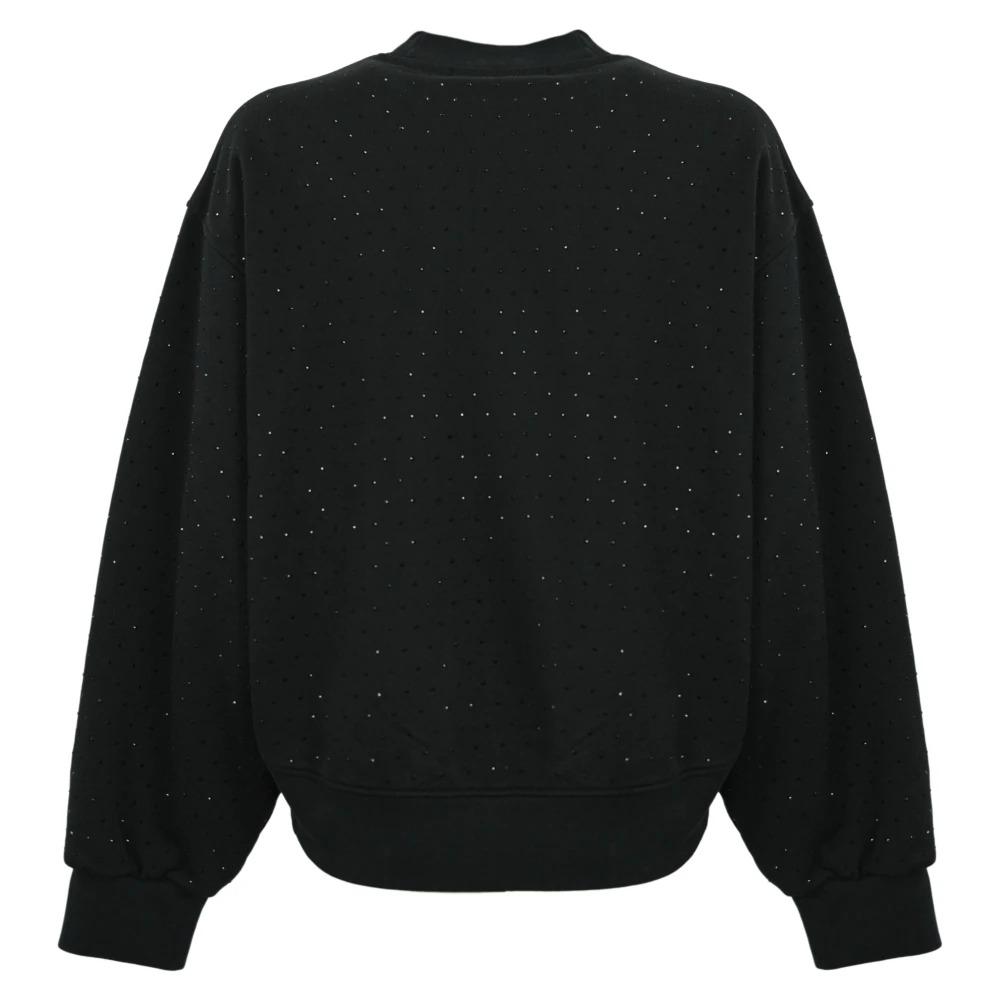 Black Cotton Sweater with Rhinestones