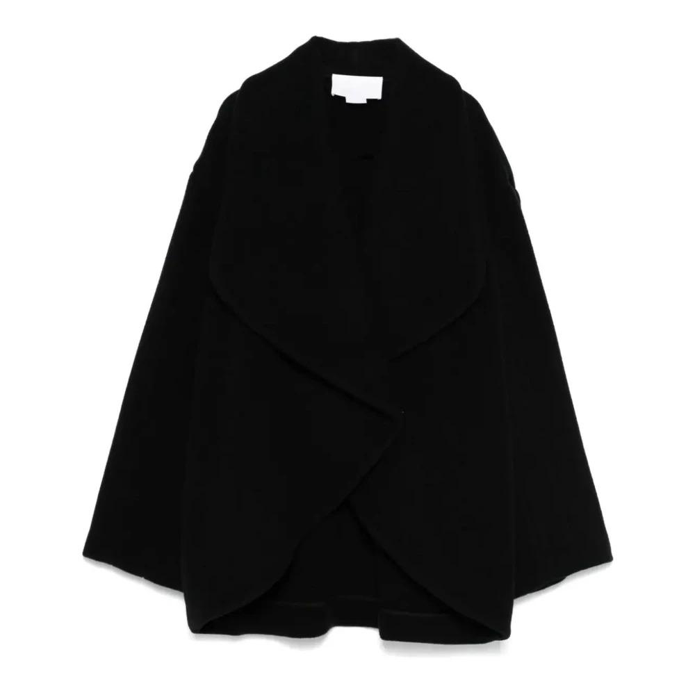 Black Wool Blend Shawl Coat