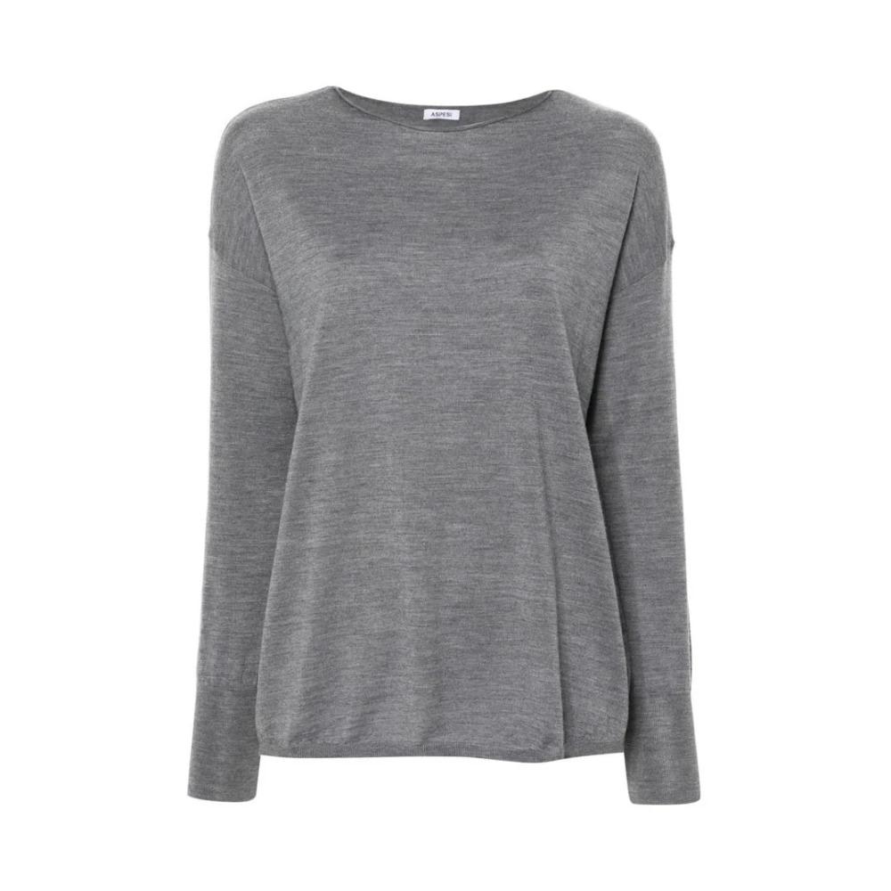 Gray Boat Neck Merino Wool Sweater