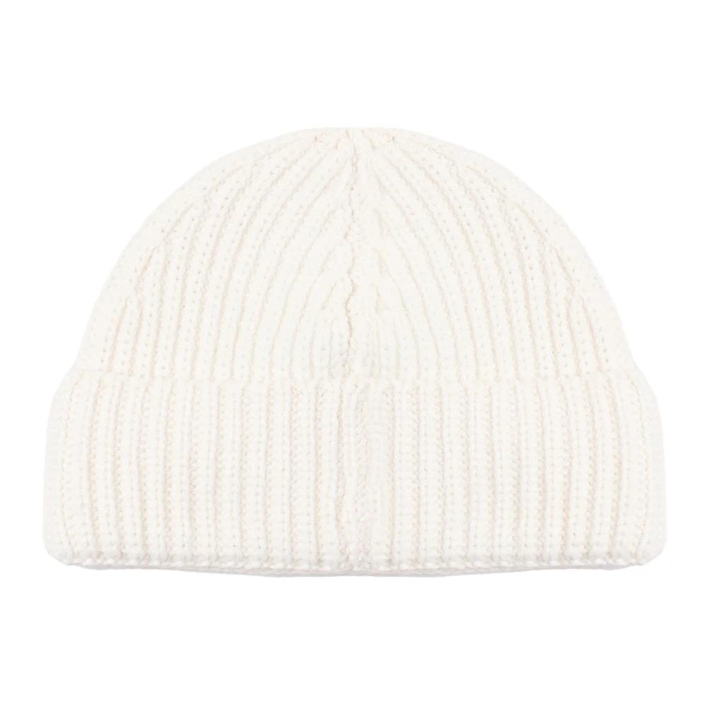 White Ribbed Wool Logo Hat