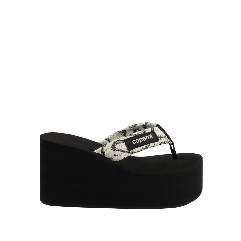 Black Wedge Sandals with Snake Motif