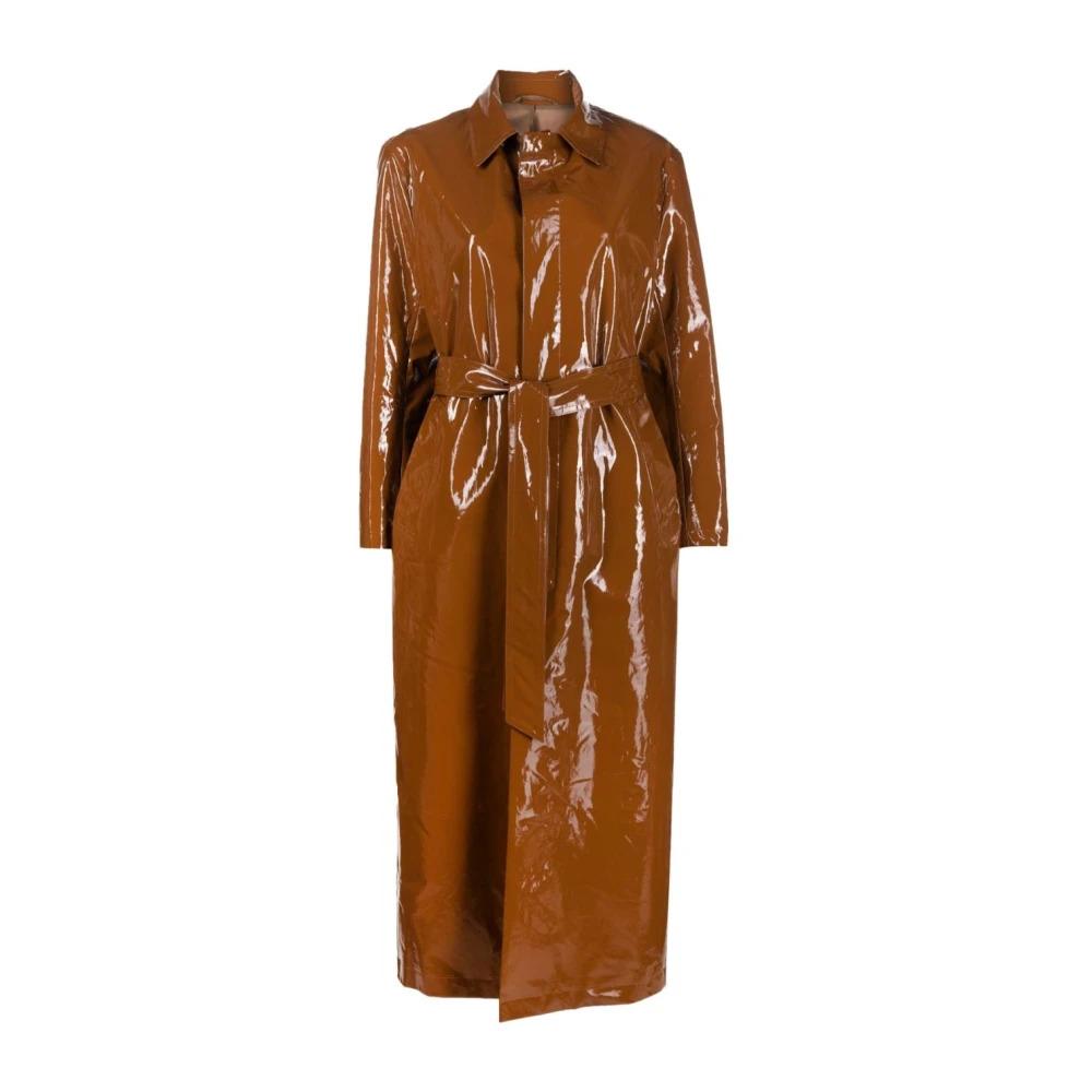 Brown Glossy-Finish Trench Coat