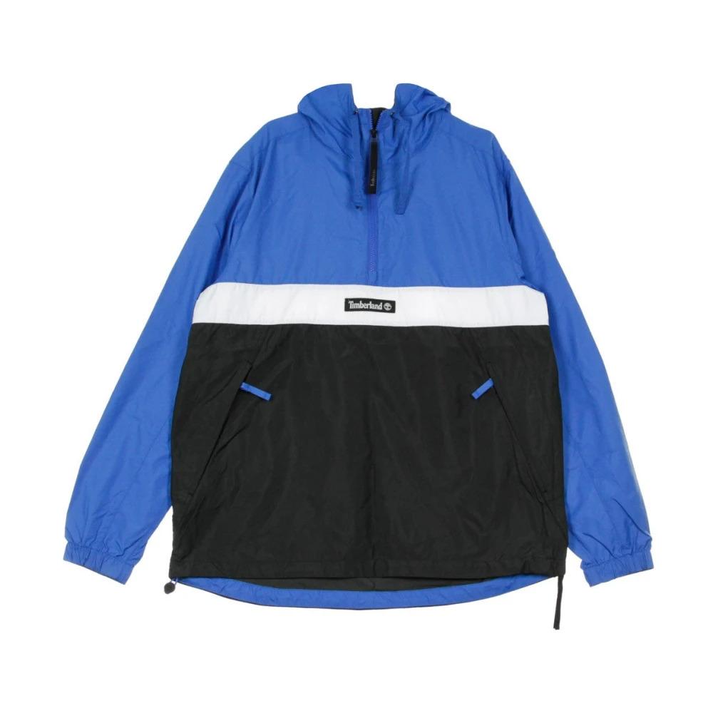 Blue Windbreaker Jacket with Funnel Neck