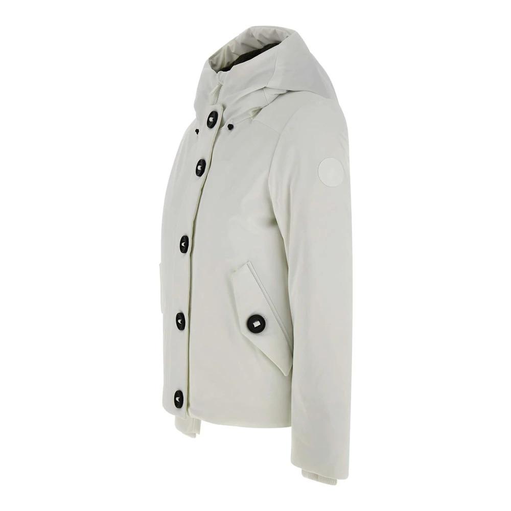 White Women's Parka with Faux Fur Trim