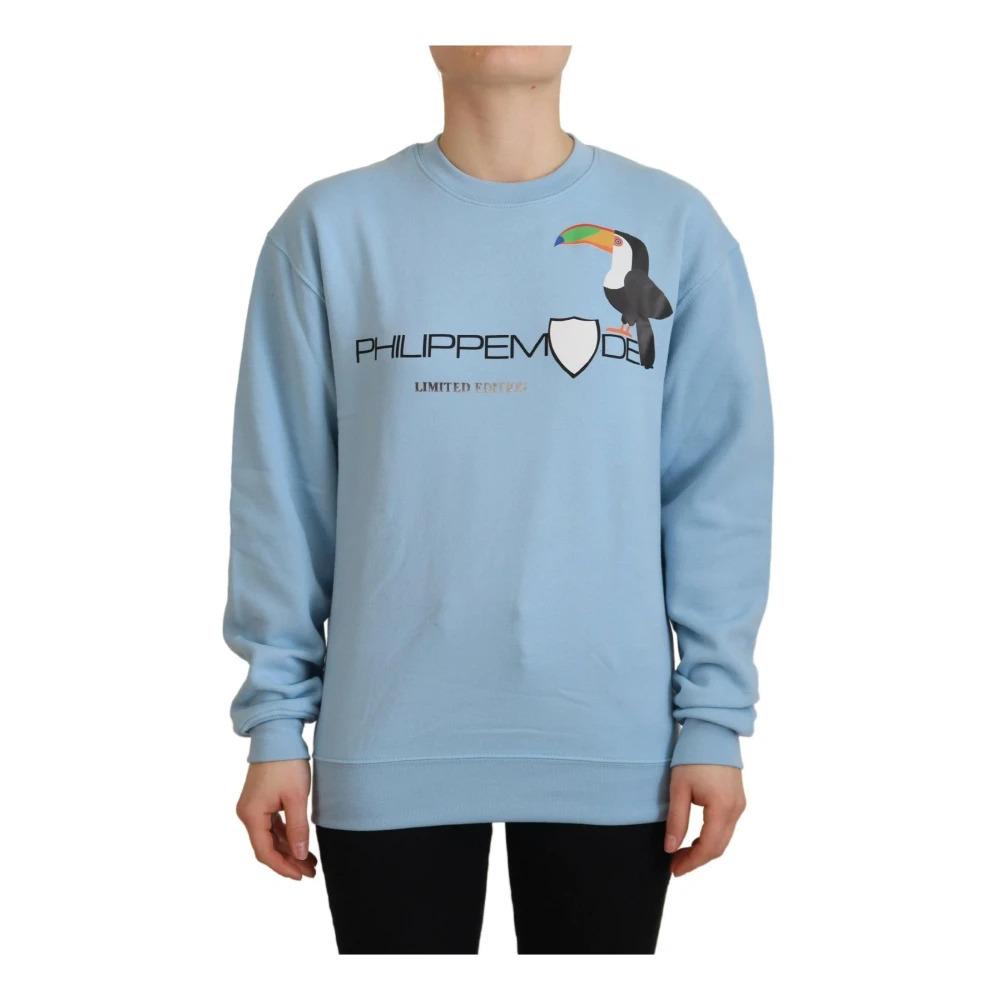 Blue Logo Print Long Sleeves Sweater