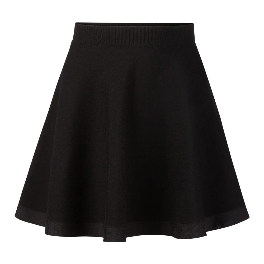 Black Wool Blend Mini Flared Skirt