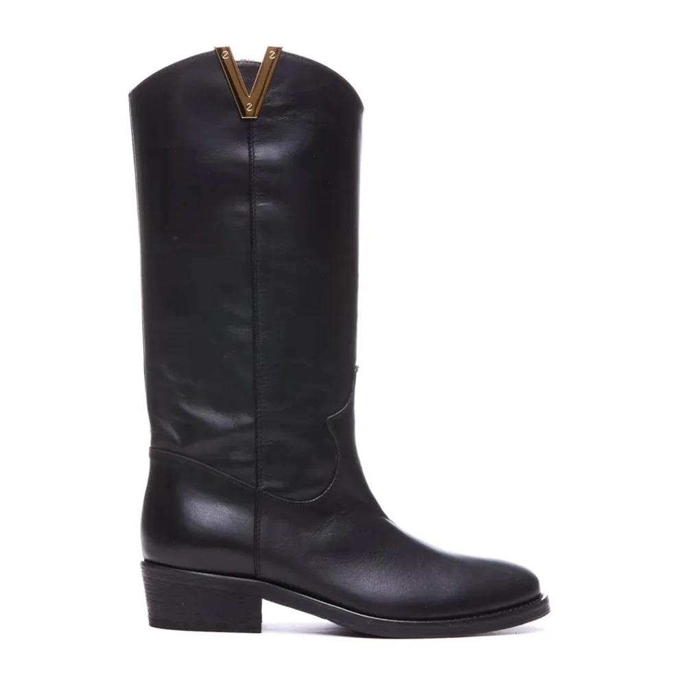 Black Western Boots with Gold V Detail