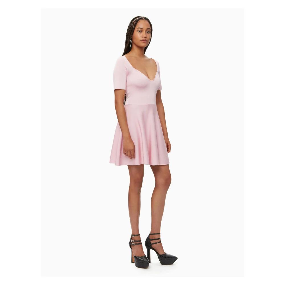 Pink Heart Neckline Flared Dress