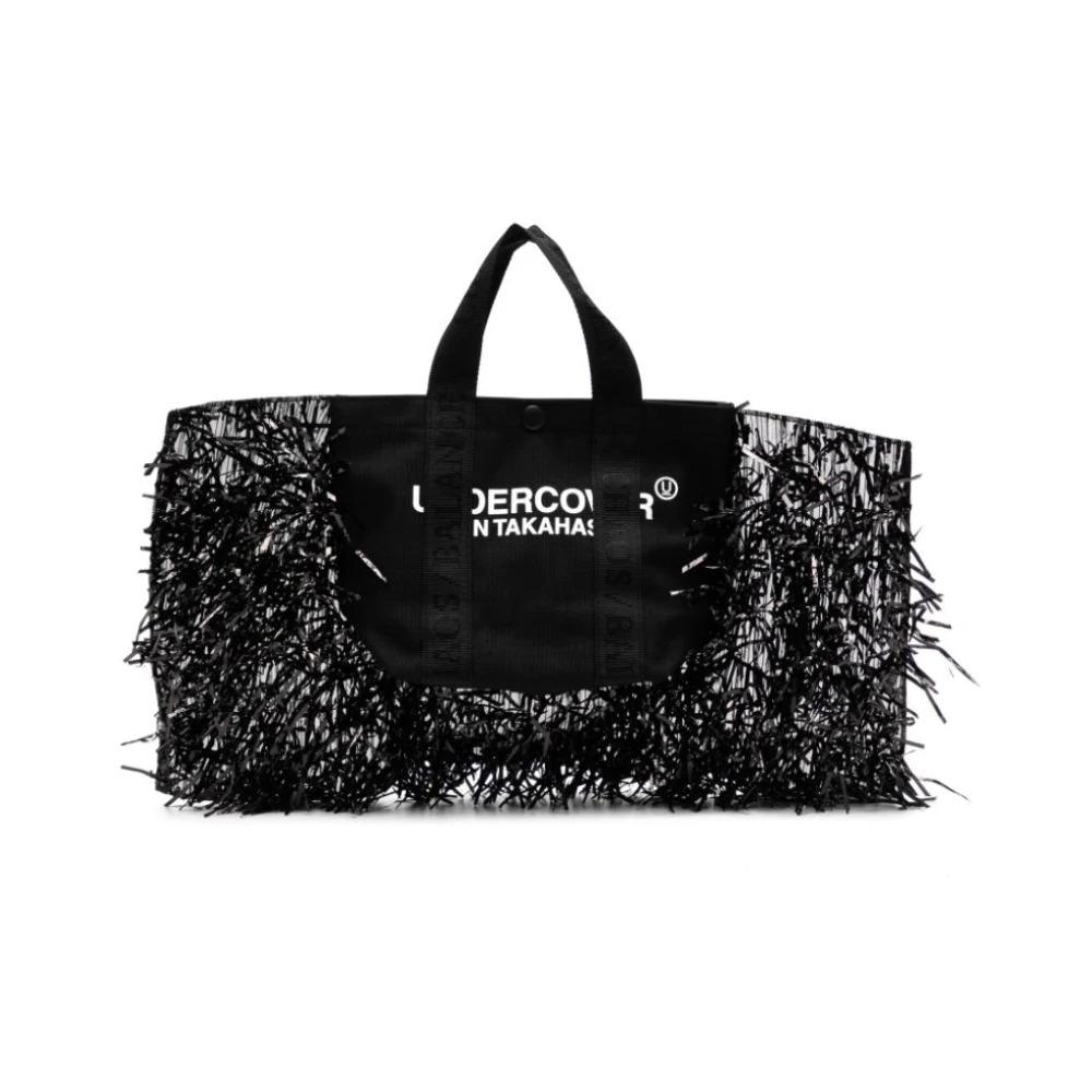 Black Nylon Tote Bag with Fringe