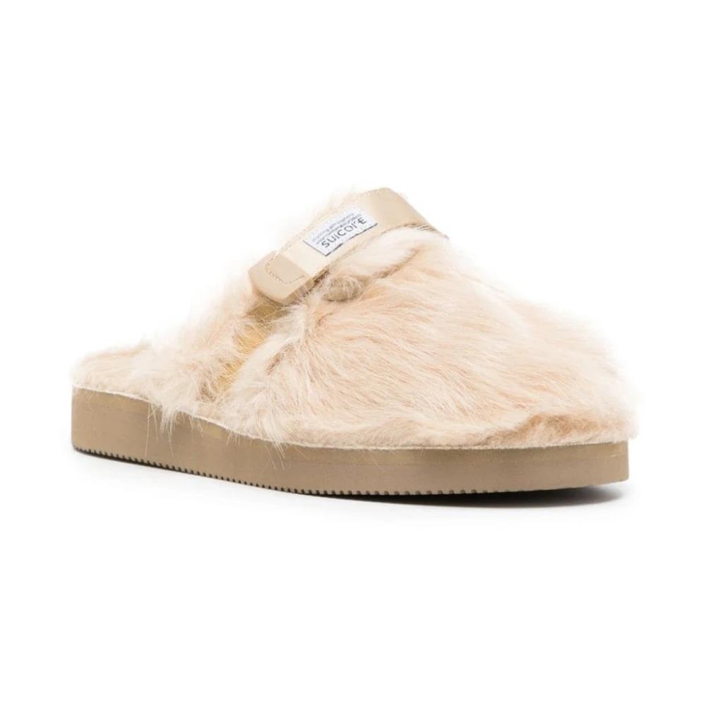 Beige Faux-Fur Slides