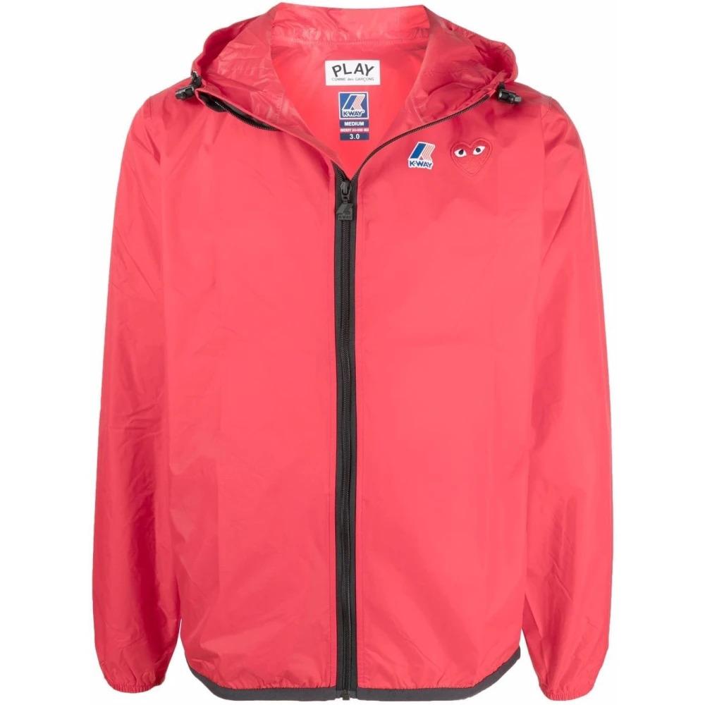 Red Nylon Windbreaker Jacket with K-Way Print