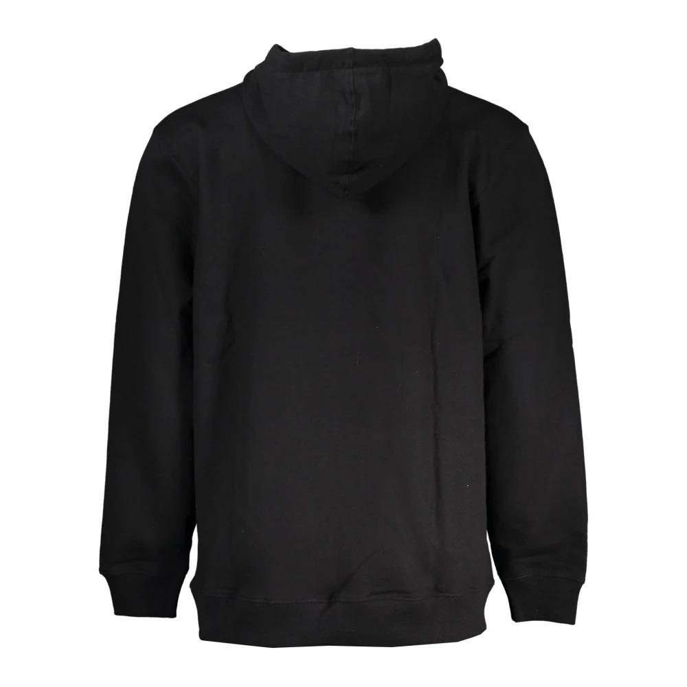 Black Hoodie with Central Pocket and Logo Print