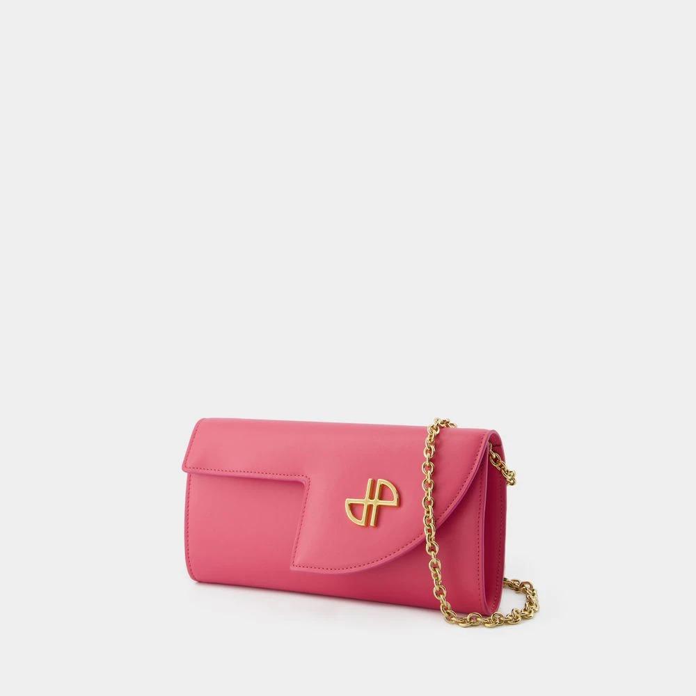 Pink Leather Chain Shoulder Wallet