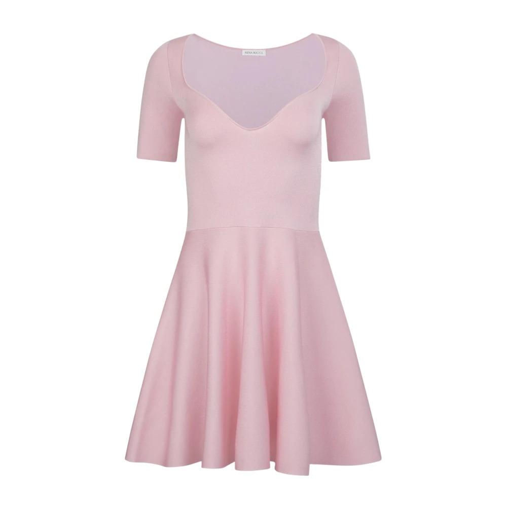 Pink Heart Neckline Flared Dress