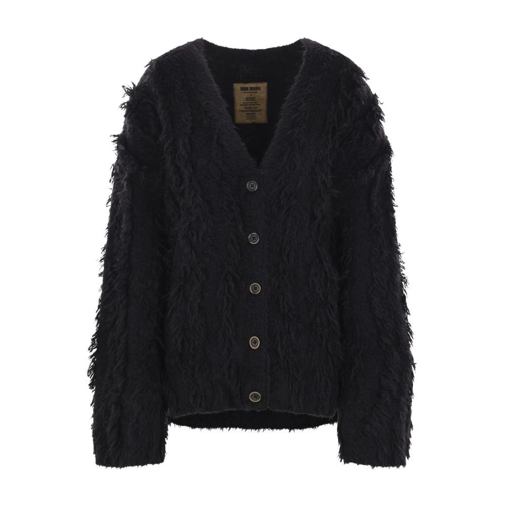 Black Oversize Bouclé Cardigan Sweater