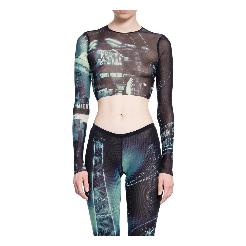 Printed Mesh Longsleeve Crop Top