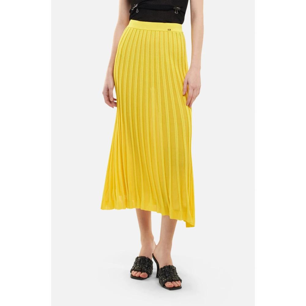 Yellow Pleated Knit Midi Skirt