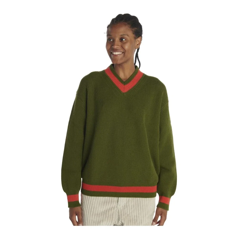 Green V-Neck Sweater with Contrasting Edging