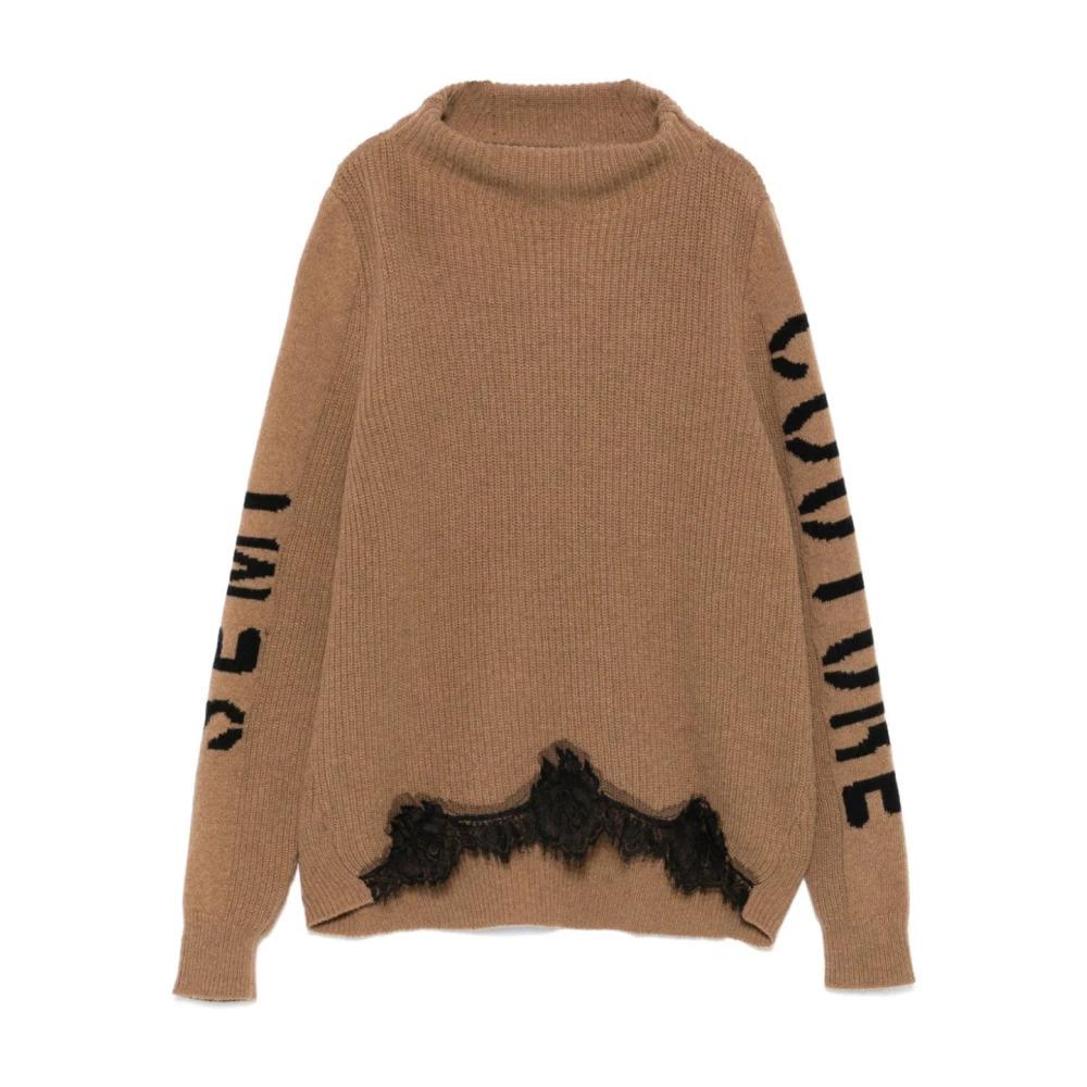 Beige Wool Blend Turtleneck Sweater