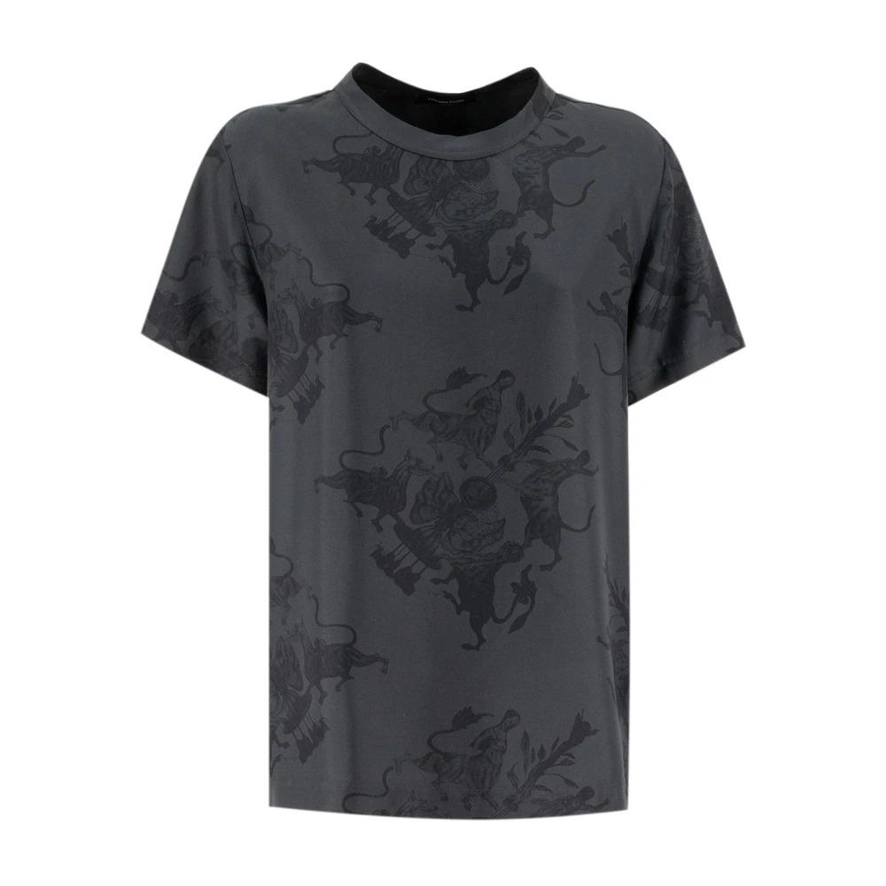 Silk Twill Crew-Neck T-shirt with Fabula Vitae Print