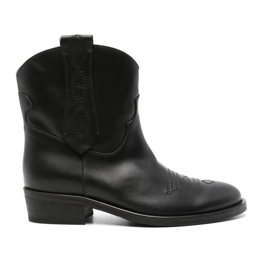 Black Western Style Leather Ankle Boots