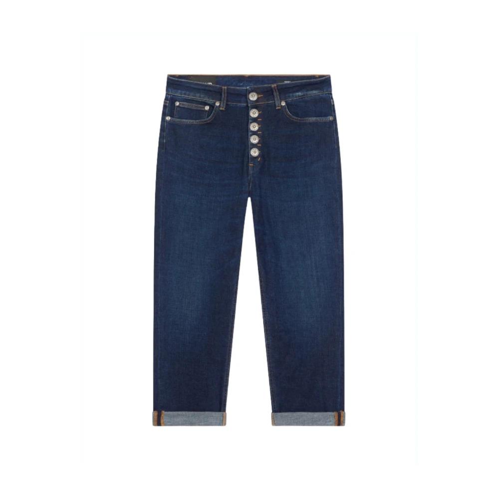 Cropped Jeans with Jewel Button Fastening