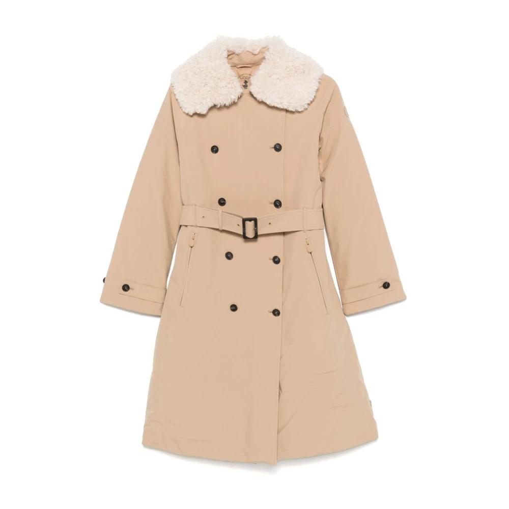 Beige Padded Shearling Collar Coat