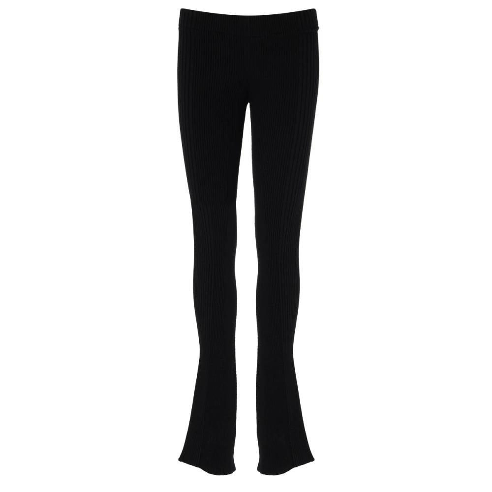 Black Ribbed Viscose Flare Pants