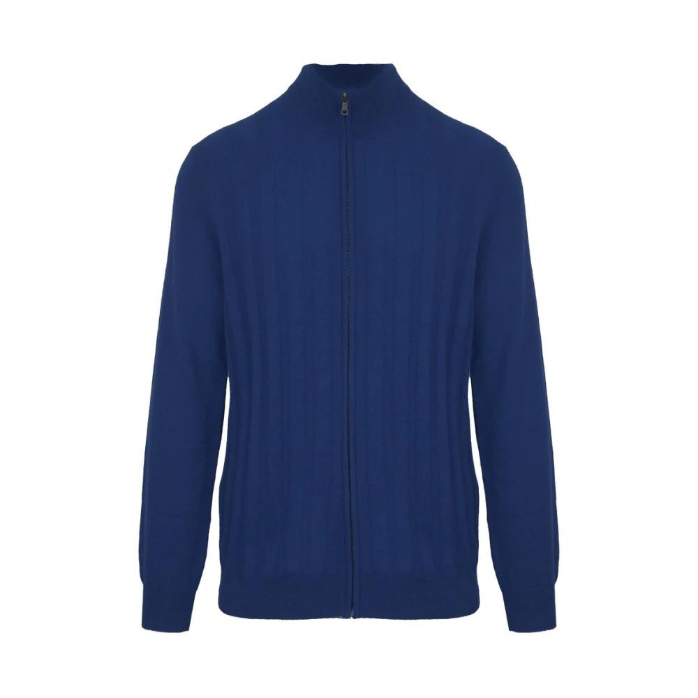 Blue Wool Sweater Zipper Front