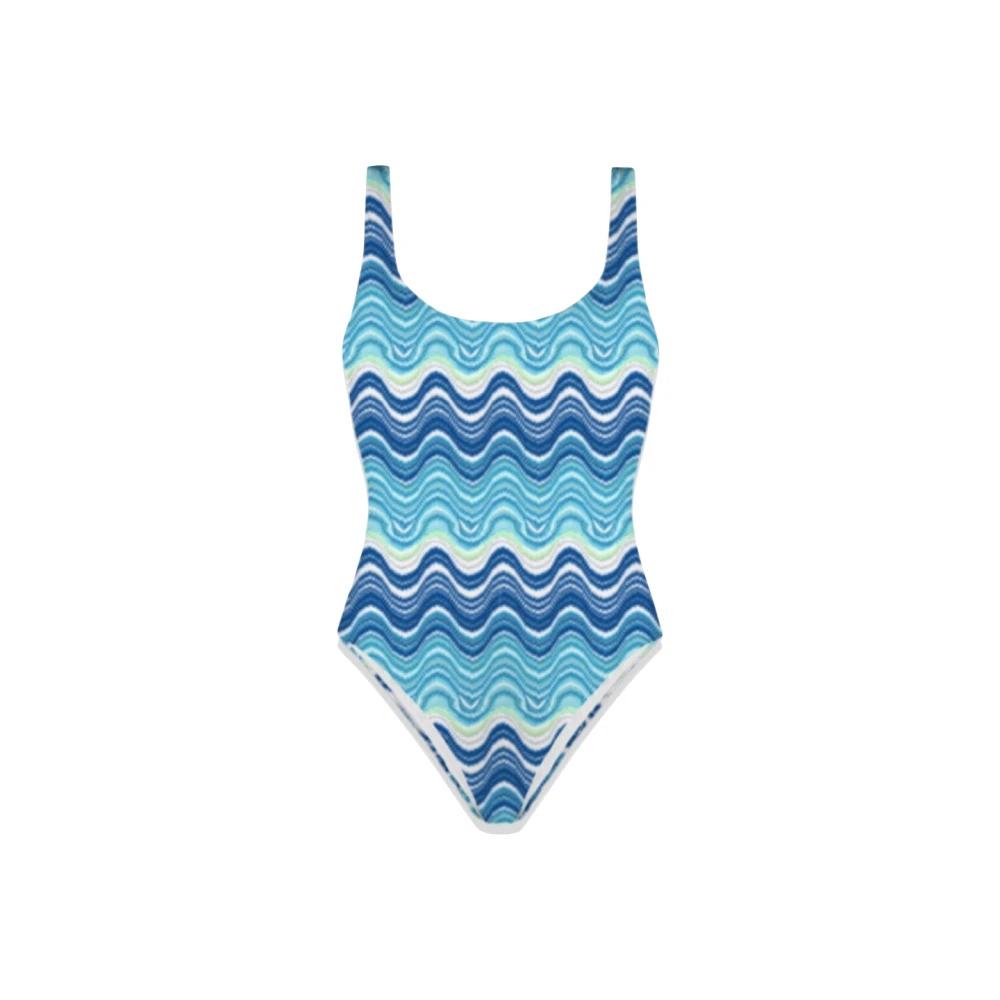 Women's One-Piece Swimsuit Waves Pattern