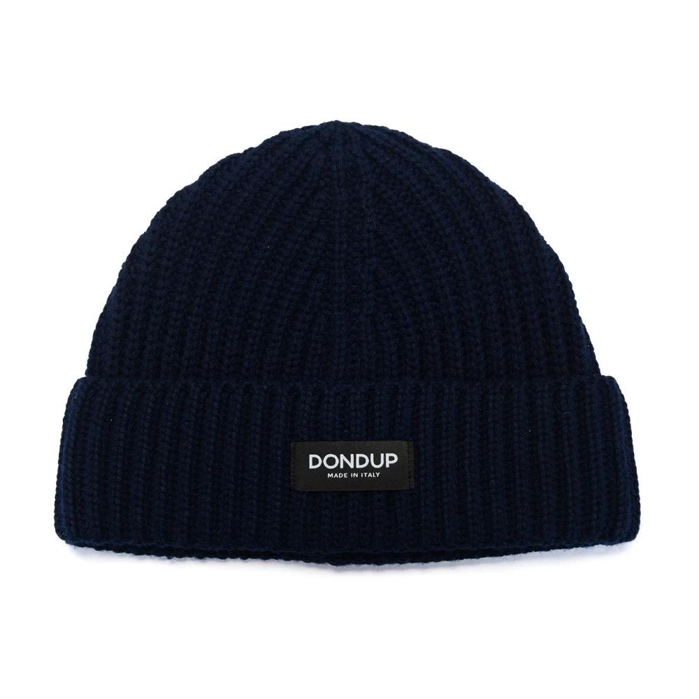 Blue Ribbed Wool Beanie Hat