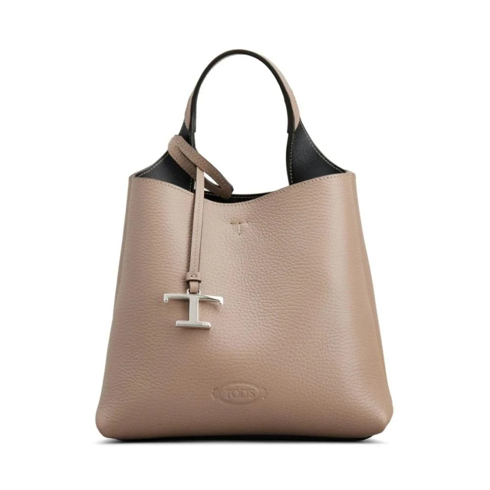 Grained Beige Leather Shoulder Bag